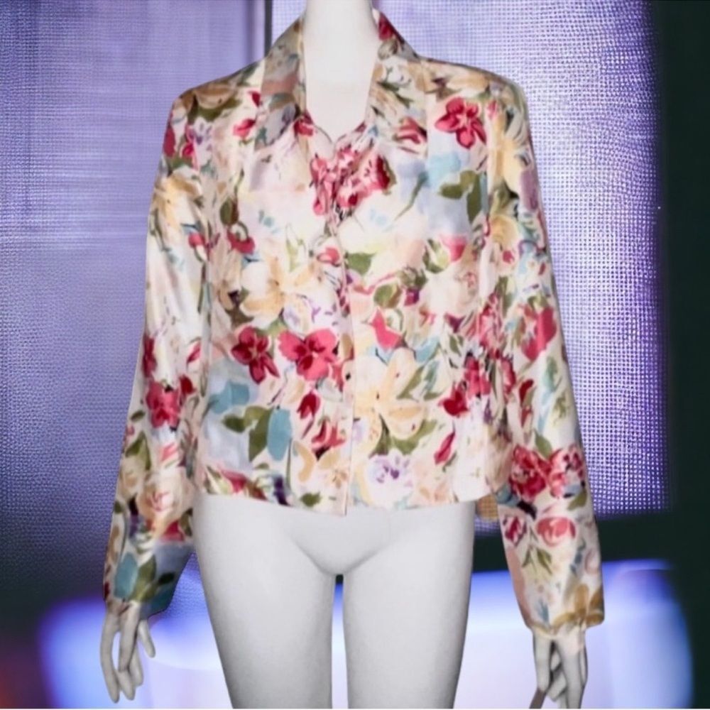 Dress Barn NWT Blazer Vintage Y2K Jacket Vibrant Floral Print Cropped Women’s M - Picture 13 of 16
